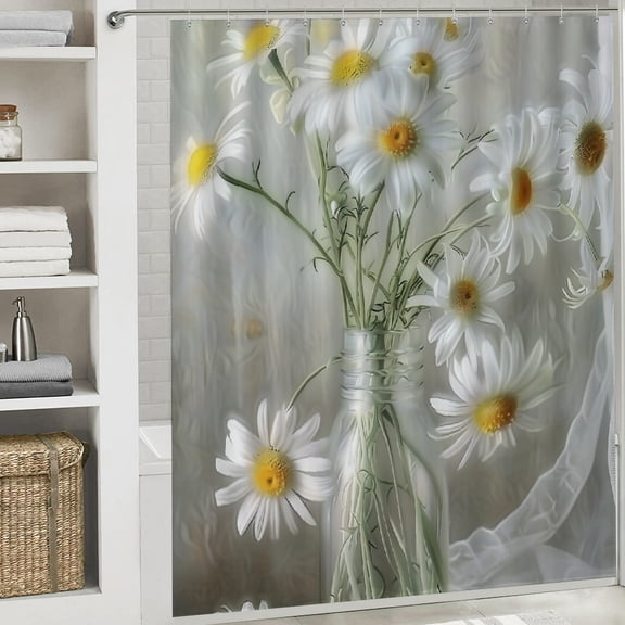 daisies beautiful pattern printed shower curtain printed waterproof shower curtain  Cloth Fabric Bathroom Decor Set with Hooks