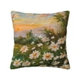 daisies in a colorful field under a partly cloudy sky Pillow cover