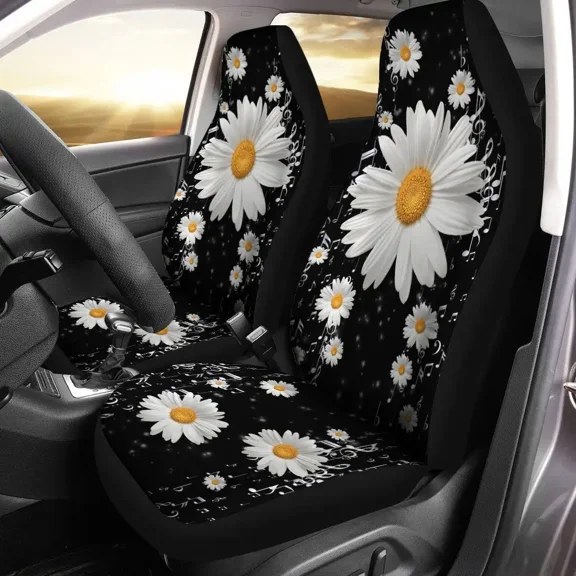 daisy Universal Fit Car Seat Covers Daisy Print High Back Seat Cover Set Front Seat Protector for Most Car Automobiles