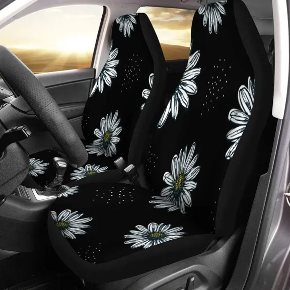 daisy Universal Fit Car Seat Covers Daisy Print High Back Seat Cover Set Front Seat Protector for Most Car Automobiles