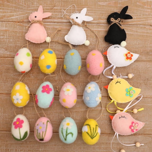 dajkiuy 12Pcs Felted Easter Eggs, Colorful Wool Felt Decorative Egg Hanging Ornaments for Egg Hunt Surprise Egg Party Tiered Tray Decor