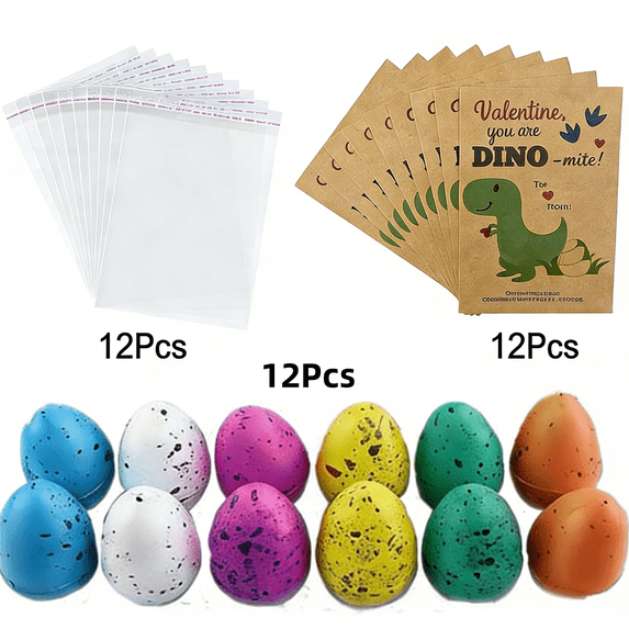 dajkiuy 12Pcs Valentines Day Cards with Hatching Dinosaur Eggs, Funny Dino Valentine Exchange Cards for Party Favors