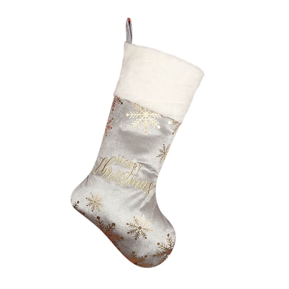 dajkiuy 19 Inch Christmas Stocking ,White Luxury Velvet Embroidery Snowflake Pattern Plush Faux Fur Cuff Hanging Stockings Family Decor Holiday Xmas Party Decorations