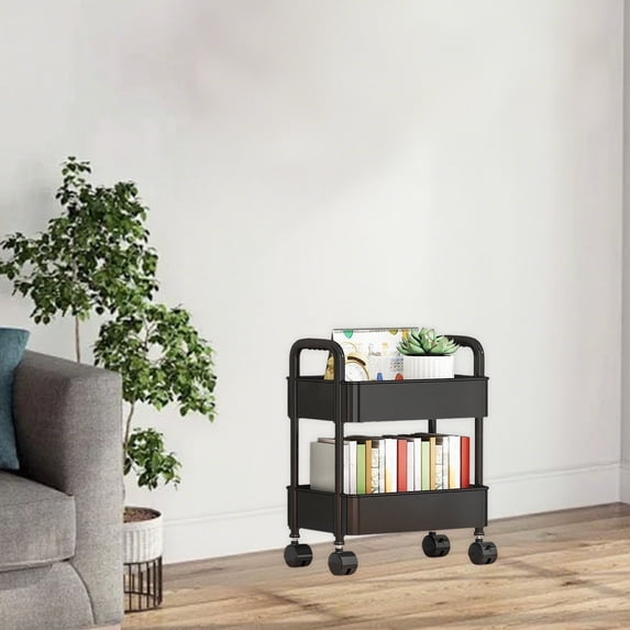 dajkiuy 2-Tier Kitchen Storage Cart with Armrests, Rolling Utility Cart for Bathroom, Toiletries Organizer, Storage Rack for Kitchen Pantry, Laundry Room