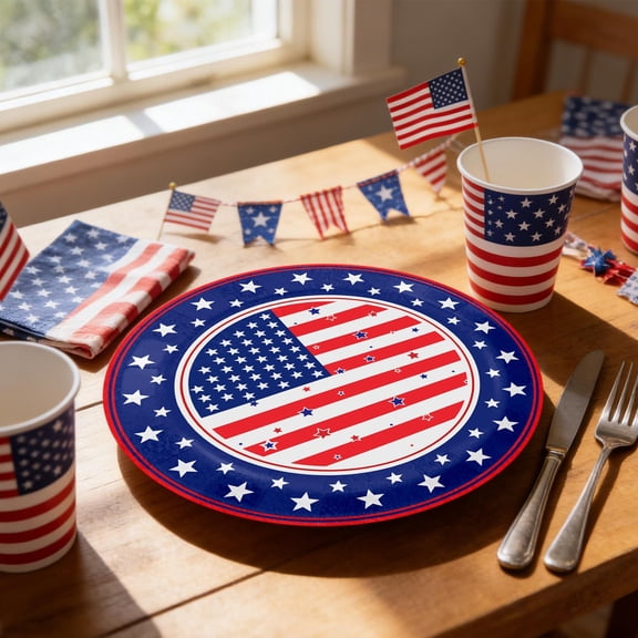 dajkiuy 25Pcs 4th of July Disposable Paper Plates, 9 Inch American Flag Patriotic Party Supplies, Red White and Blue Paper Plates for Memorial Day Independence Day Decorations