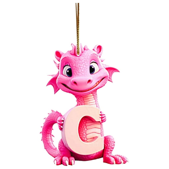 dajkiuy 26 Initial Letter Christmas Dinosaur Ornaments,Acrylic Dinosaur Figures Hanging Gift for Christmas Tree, Funny Dinosaur Decor,Christmas Dinosaur Cartoon Pendant,Christmas Decor (C)