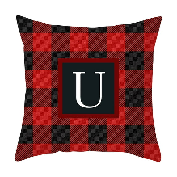 dajkiuy 26 Initial Letter Throw Pillow Cushion Cover,Red Black Buffalo Check Plaid Pillow Cases,18 x 18 Inch Square Pillow Protectors for Sofa Couch Bedroom Car Chair Home Decor(U)