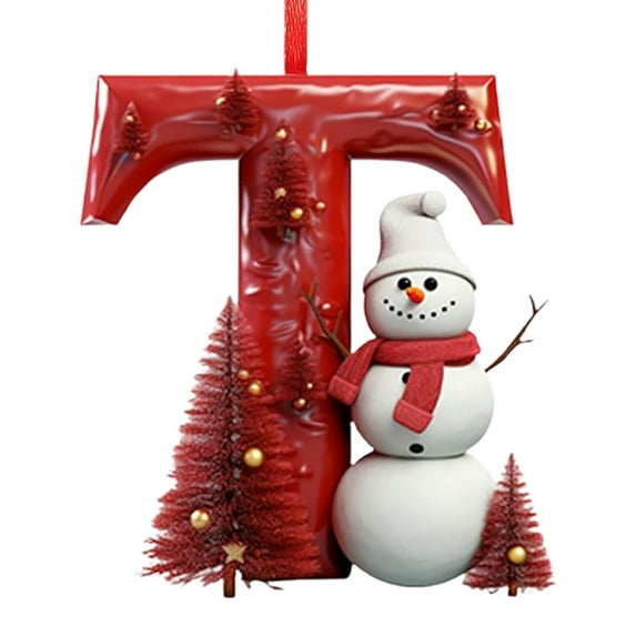 dajkiuy 26 Letter Acrylic Pendant, Xmas Snowman Alphabet Ornaments for Christmas Tree, Hanging Decorations for Christmas Tree Party Gifts DIY Decor, T