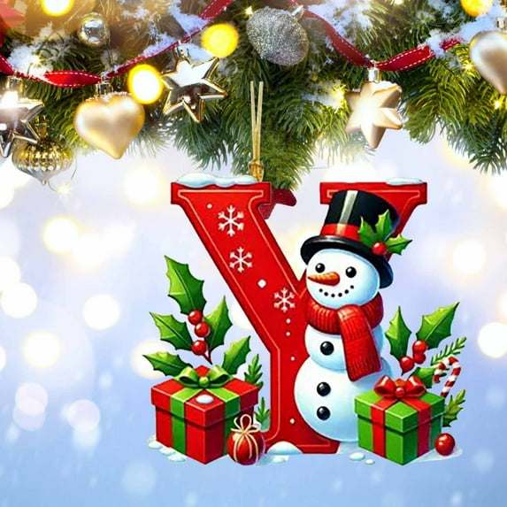 dajkiuy 26 Letters Christmas Tree Decoration Pendant, Xmas Snowman Alphabet Ornaments for Christmas Tree, Hanging Decorations for Christmas Tree Party Gifts DIY Decor, Y