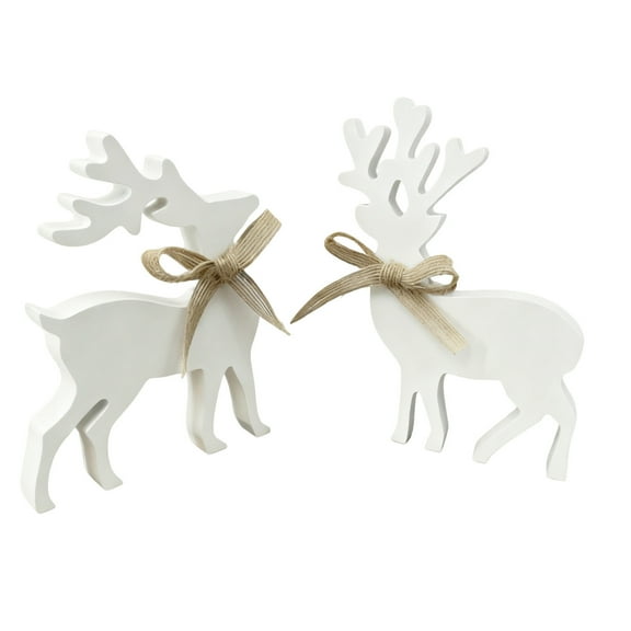 dajkiuy 2Pcs Reindeer Christmas Decorations, Wooden Reindeer Christmas Tiered Tray Decor White Rustic Block Sign for Xmas Winter Centerpieces Home Office Table Shelf Desk Decor