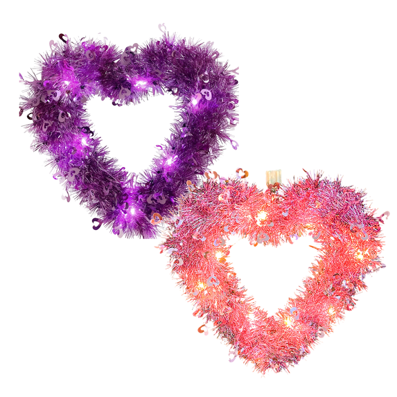 dajkiuy 2Pcs Valentines Day Wreath for Front Door, 12 Inch Heart Shaped Wreath with Light, Valentines Tinsel Garland Decoration for Door Wall Window Party Decor