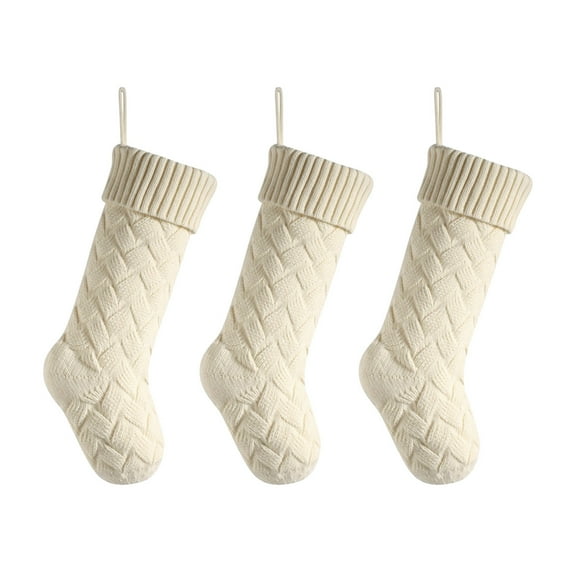 dajkiuy 3 PCS Christmas Stockings, 18inch Large Cable Knitted Xmas Hanging Stocking Decorations for Holiday Christmas Party Family Decor (White)