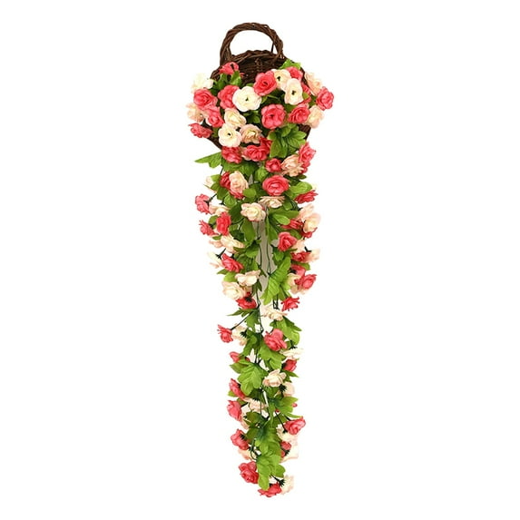 dajkiuy 33.5 inch Fake Hanging Flowers Artificial Hanging Rose Plants Artificial Hanging Flowers Wall Décor Wedding Home Garden Decoration (Pink)