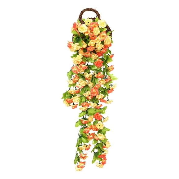 dajkiuy 33.5 inch Fake Hanging Flowers Artificial Hanging Rose Plants Artificial Hanging Flowers Wall Décor Wedding Home Garden Decoration (Yellow)