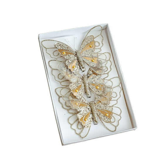 dajkiuy 3Pcs Christmas Glitter Butterfly Ornament with Clip, Butterfly Christmas Decoration Artificial Hanging Clip Decor for Christmas Tree Wedding Wreath Party Supply