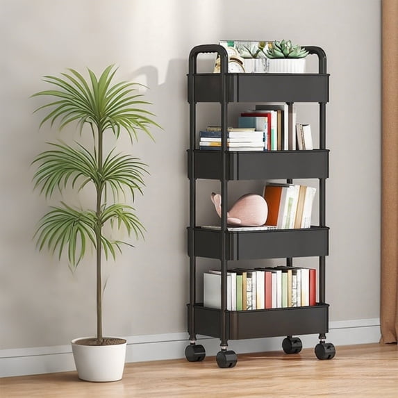 dajkiuy 4-Tier Kitchen Storage Cart with Armrests, Rolling Utility Cart for Bathroom, Toiletries Organizer, Storage Rack for Kitchen Pantry, Laundry Room