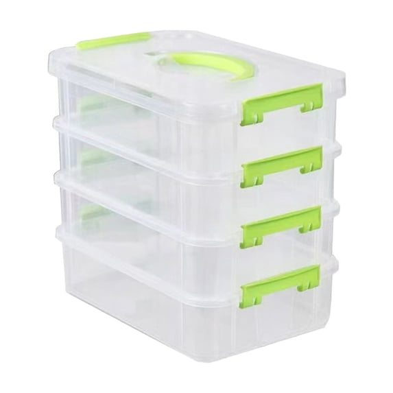 dajkiuy 4-Tiers Stack Carry Storage Box with Handle, Transparent Stackable Storage Bin for Beads, Tools, Arts & Crafts, Sewing, Office Supplies