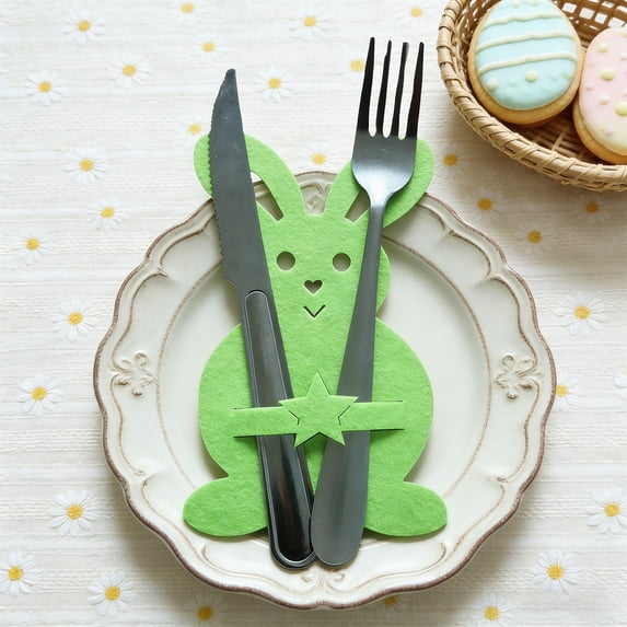 dajkiuy 4Pcs Easter Bunny Cutlery Pouch Set, Rabbit Silverware Holders, Cutlery Storage Bags, Festive Table Decor, Holiday Table Supplies, Easter Dinnerware Accessories, Spring Party Favors