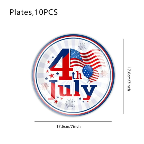 dajkiuy 4th of July Party Tableware Set,Paper Plate,Disposable Plate For Independence Day Table Decoration Plate for Disposable Dinnerware for Party Favors 10 Guests(7 inch)