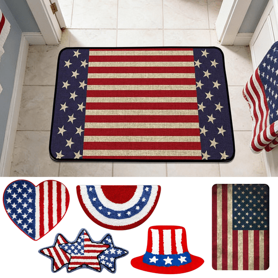 dajkiuy 4th of July Welcome Doormat, American Flag Indoor Mats for Home Entrance, Non-Slip Floor Mats for Patriotic Home Decorations 17x23 Inch