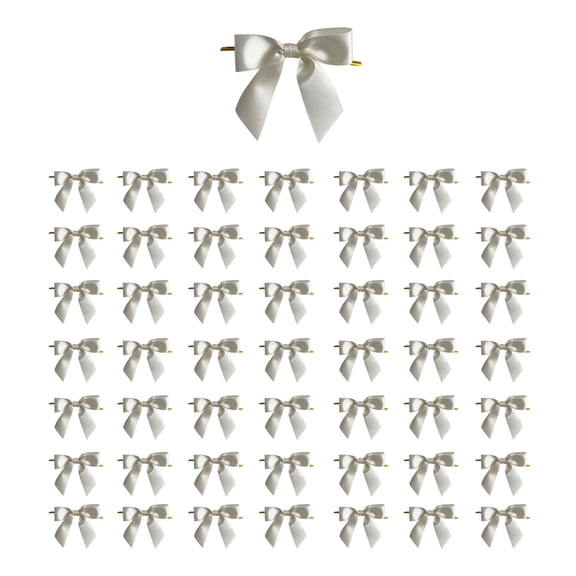dajkiuy 50Pcs Twist Tie Bows for Treat Bags, 3" Satin Ribbon Bows for Package Craft Gift Wrapping Decoration