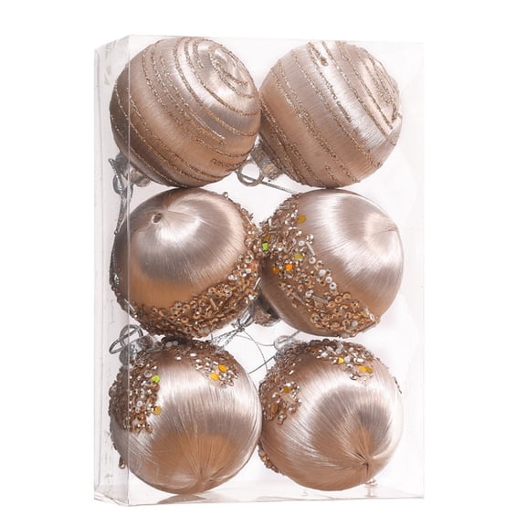 dajkiuy 6PCS Christmas Ball Ornaments, Velvet Silk Holiday Hanging Balls, Shatterproof Xmas Bulbs Decorations, Festive Decoration Balls Set For Trees Events And DIY(Gold)