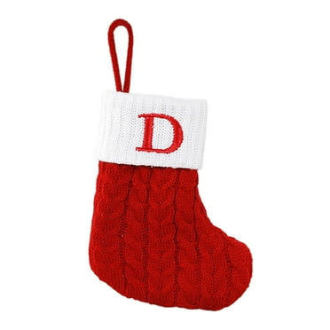 dajkiuy 7 inch Mini Cute Knit Monogram Embroidered Christmas Stocking Personalized Initial Christmas Stocking Family Holiday Xmas Party Decor Christmas Decorations-D-Red