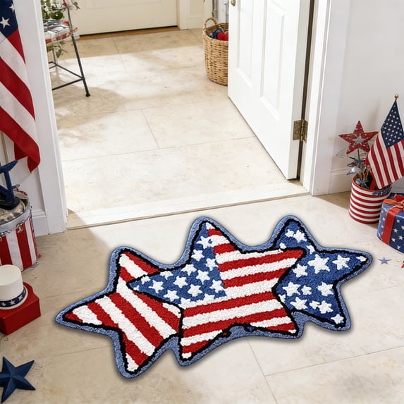 dajkiuy American Flag Stars Bathroom Rugs, Non-Slip Floor Mat Patriotic Bathroom Decor Bath Mat Holiday Decorations, 17.7x35.4Inch