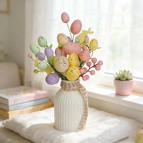 dajkiuy Artificial Easter Spray Vine with Pastel Easter Eggs, Decorative Spring Floral Stems for Easter Arrangement Centerpiece Easter Celebration Home Vase Decor
