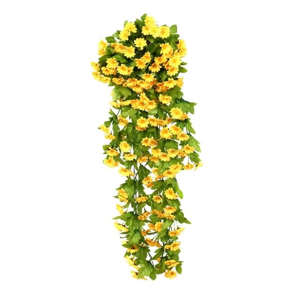 dajkiuy Artificial Fake Hanging Mums Flowers Plants with Basket for Fall Autumn Outdoor Decor,Faux Silk Yellow Daisy in Planter UV Resistant Look Real for Home Garden Porch Patio Yard Decoration