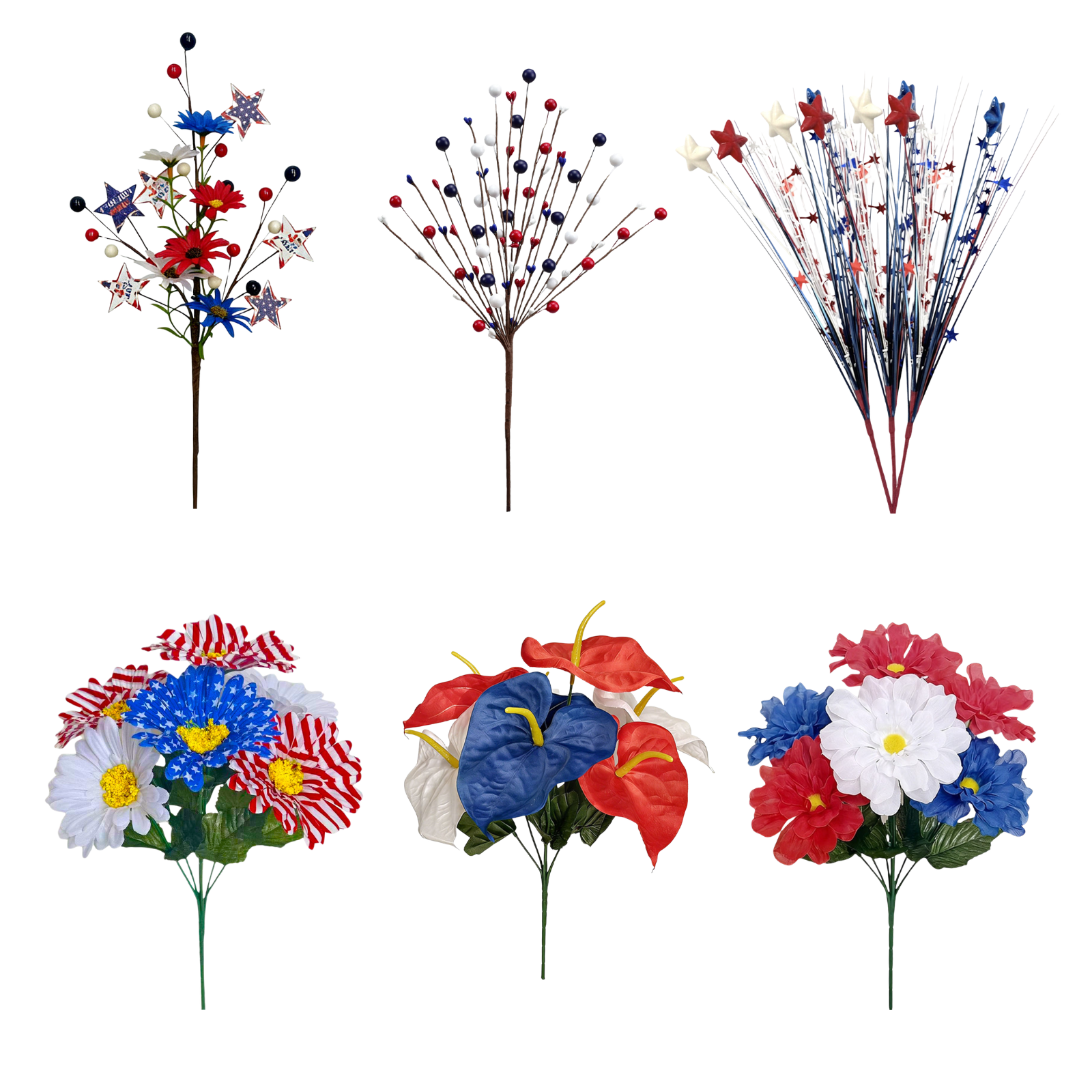 dajkiuy Artificial Flower Patriotic Memorial Bouquet, Red White and ...