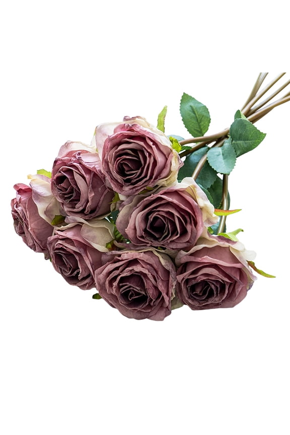Artificial Roses Flowers 7 Heads Arrangement Plastic Bouquet for Home Office Parties Bridal and Wedding Decoration (Purple)