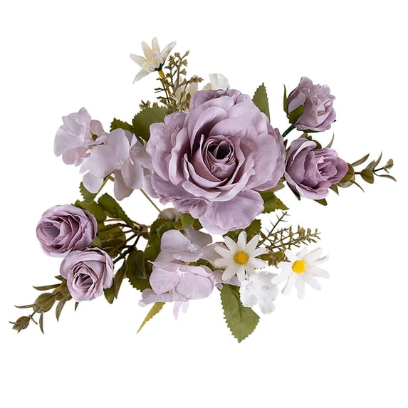 dajkiuy Artificial Roses Spring Flowers, Silk Green Roses Bouquet for Home Decoration, Purple Faux Roses for Valentine's Day and Wedding