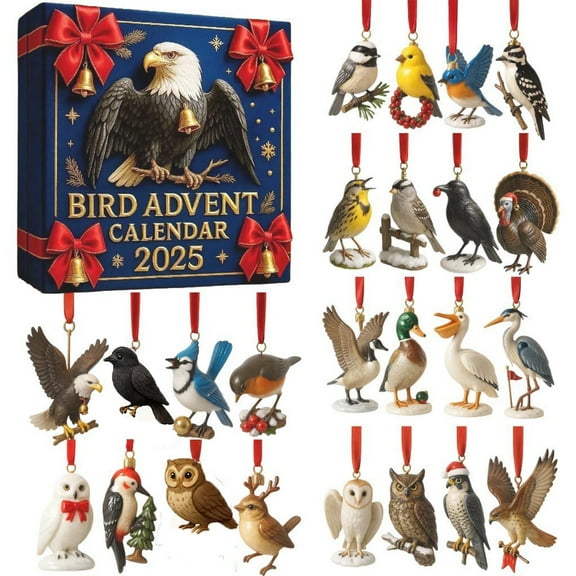 dajkiuy Bird Advent Calendar 2025, 24 Days Christmas Countdown, Bird Hanging Decorations for Christmas Tree, Holiday Gift for Bird Lovers & Families