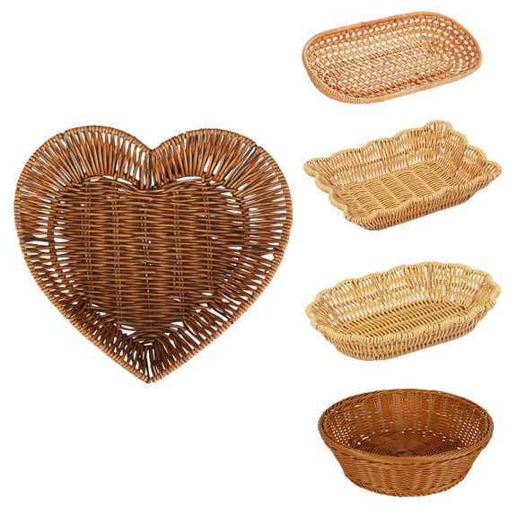 dajkiuy Bread Baskets, Imitation Rattan Fruit Baskets, Tabletop Woven Serving Baskets Trays for Fruits Vegetables and Snacks, Restaurant Hotel Kitchen, S
