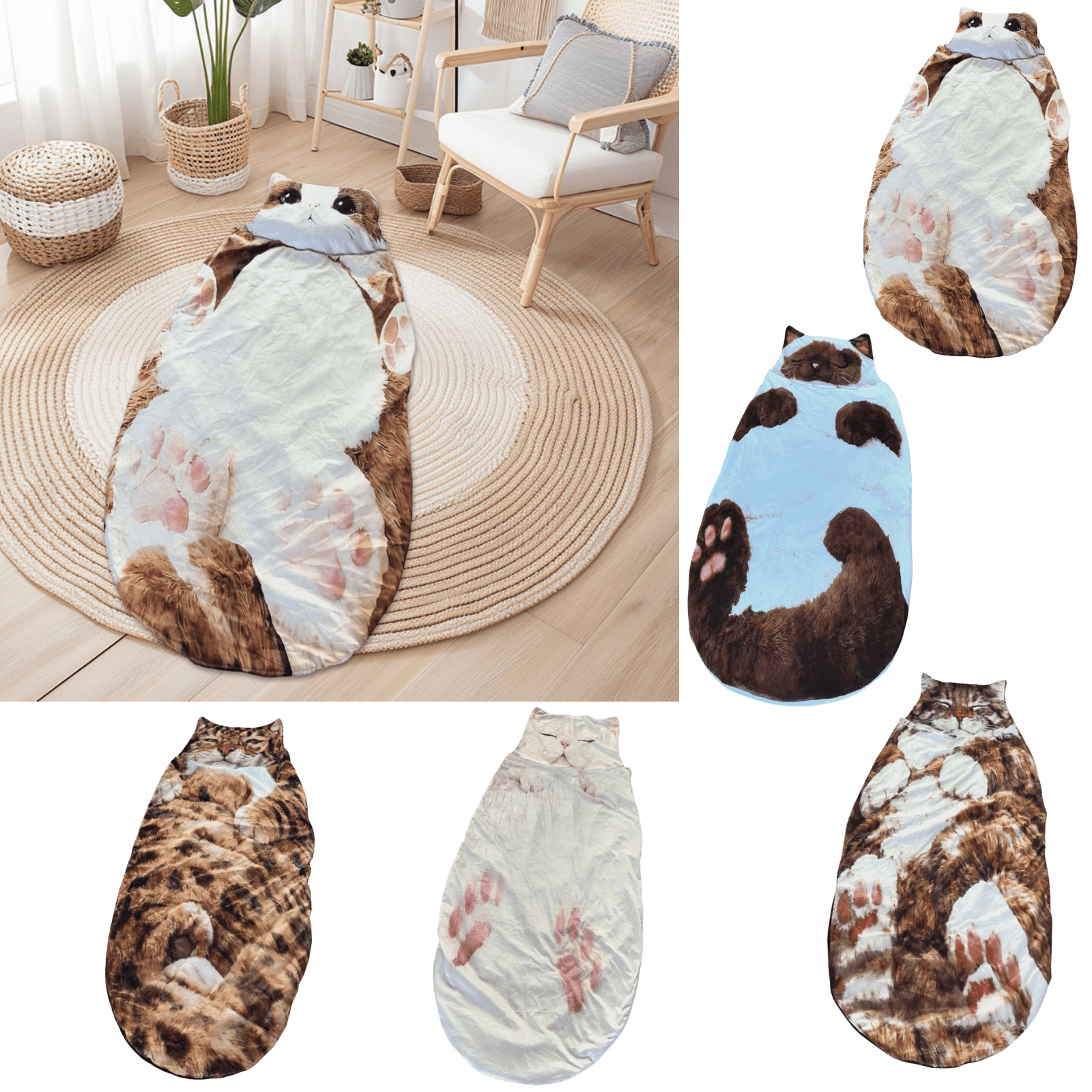 dajkiuy Cat Sleeping Bag for Adults, Adorable Cat Envelope Sleeping Bag for Camping and Home 31.5x68.9Inch