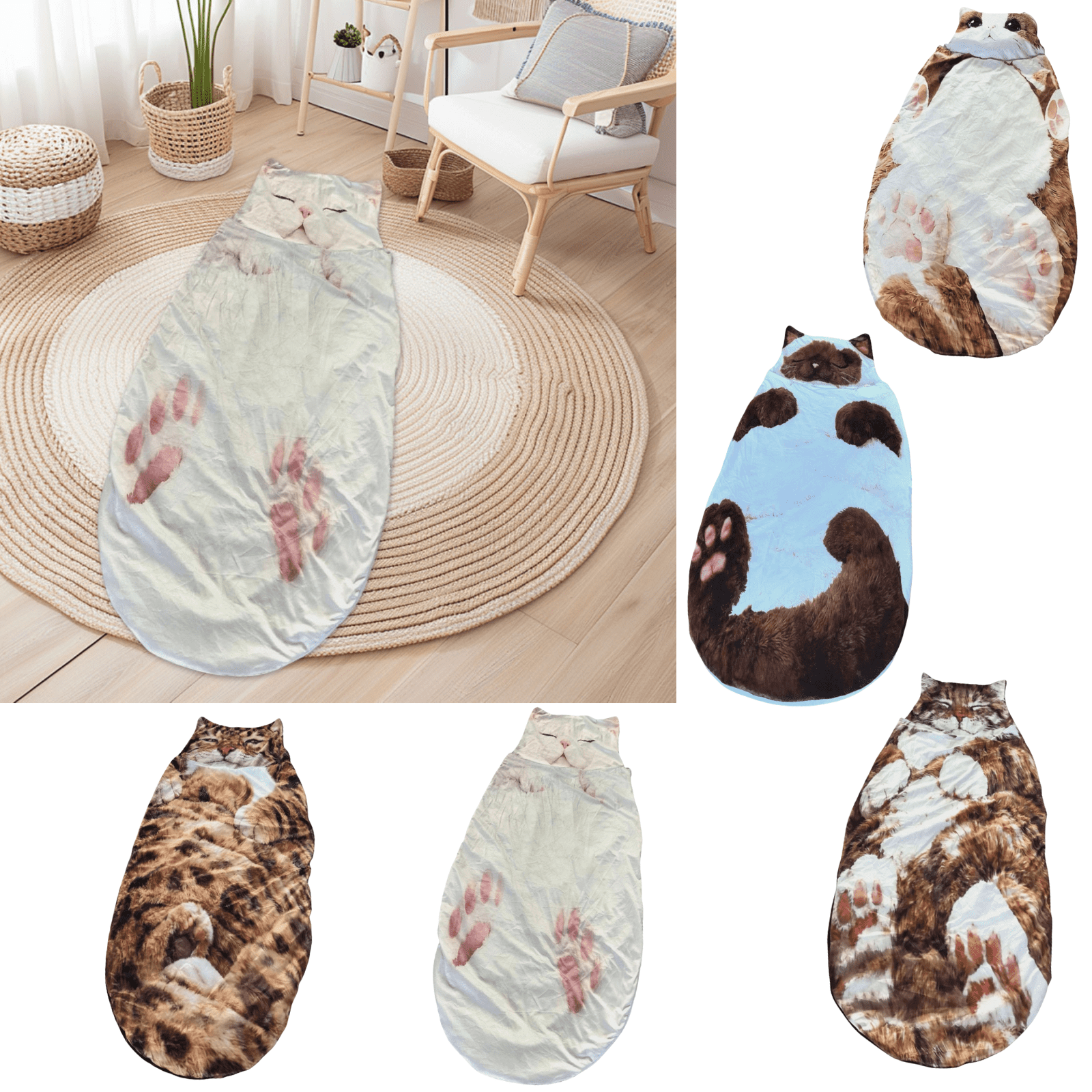 dajkiuy Cat Sleeping Bag for Adults, Adorable Cat Envelope Sleeping Bag for Camping and Home 31.5x68.9Inch