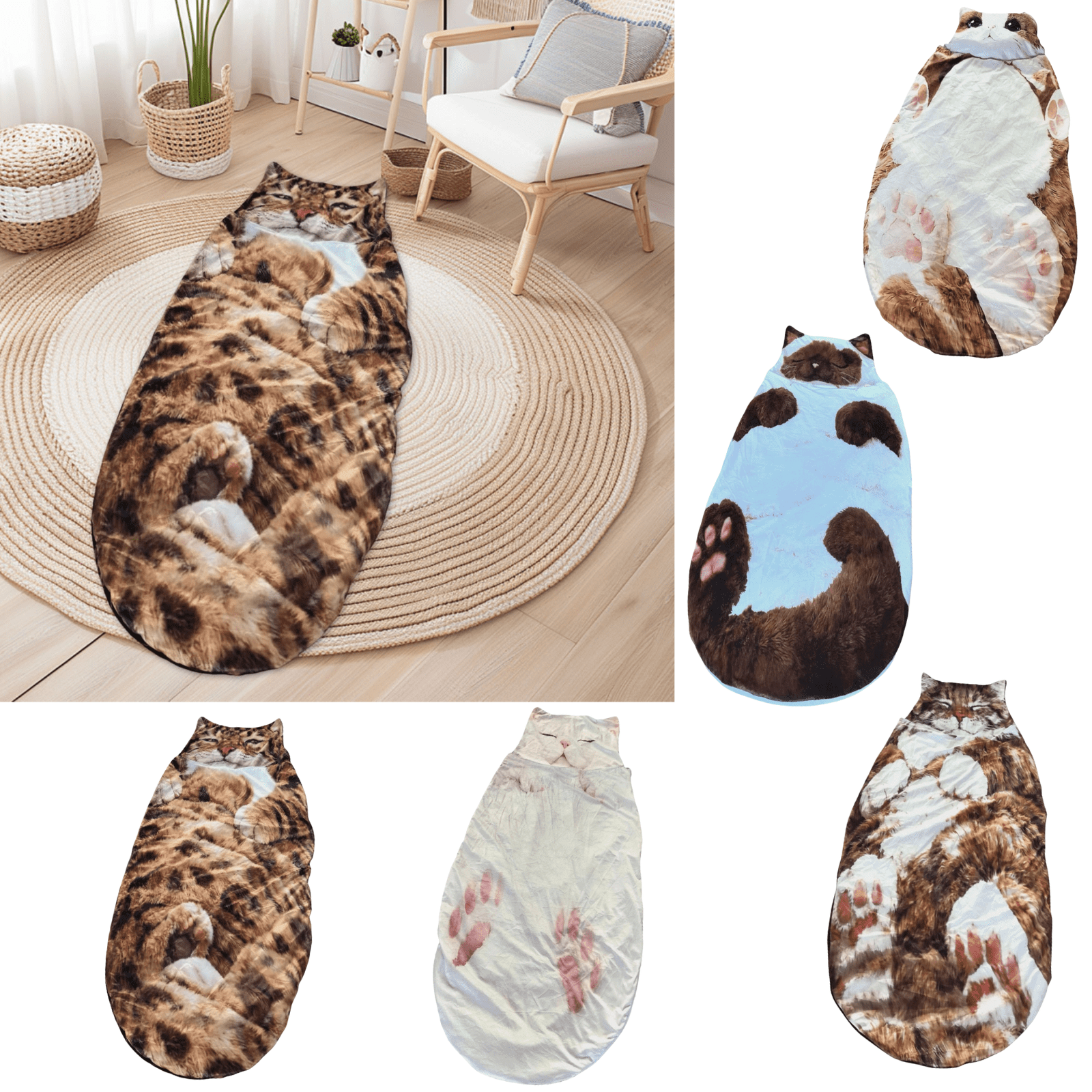 dajkiuy Cat Sleeping Bag for Adults, Adorable Cat Envelope Sleeping Bag for Camping and Home 31.5x68.9Inch