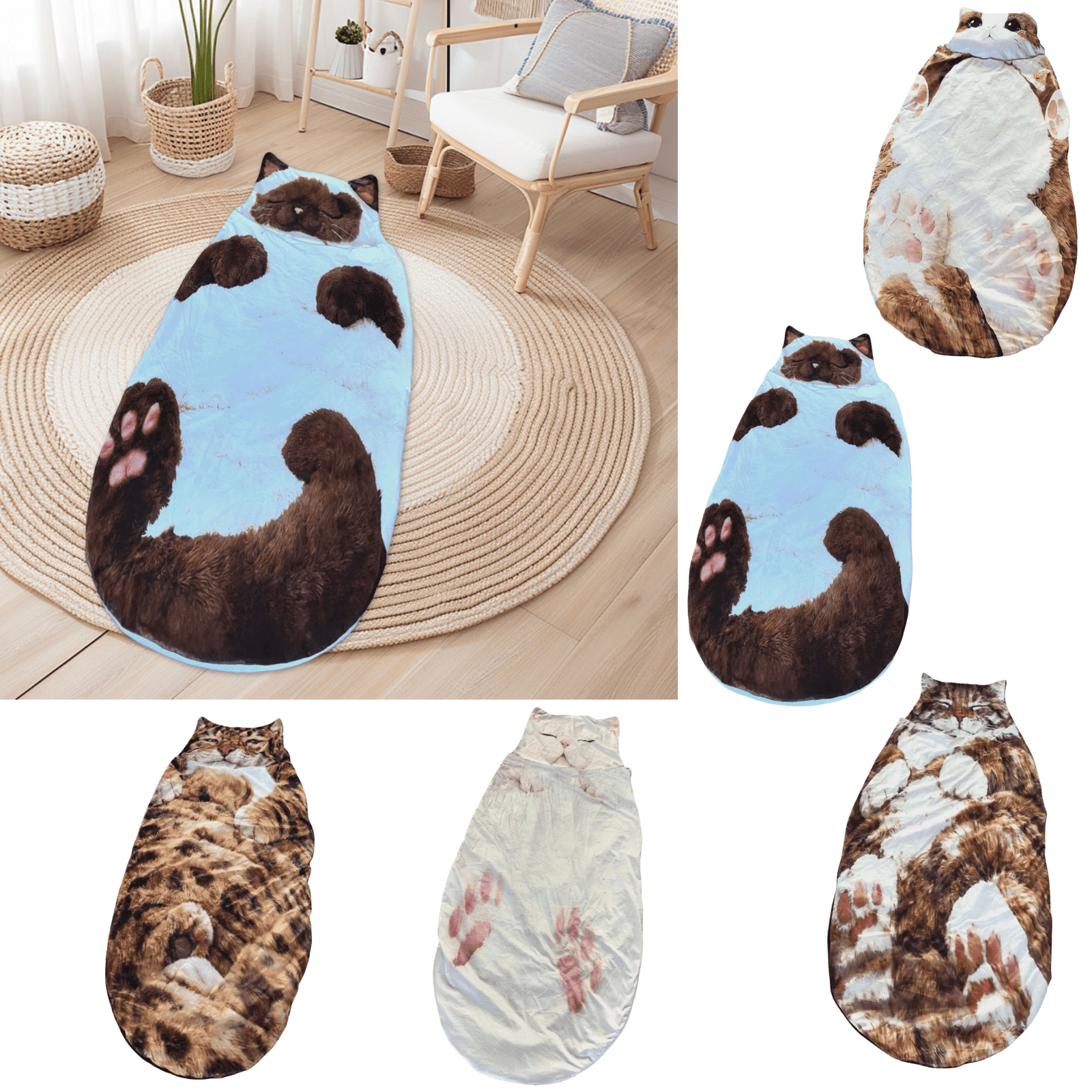 dajkiuy Cat Sleeping Bag for Adults, Adorable Cat Envelope Sleeping Bag for Camping and Home 31.5x68.9Inch