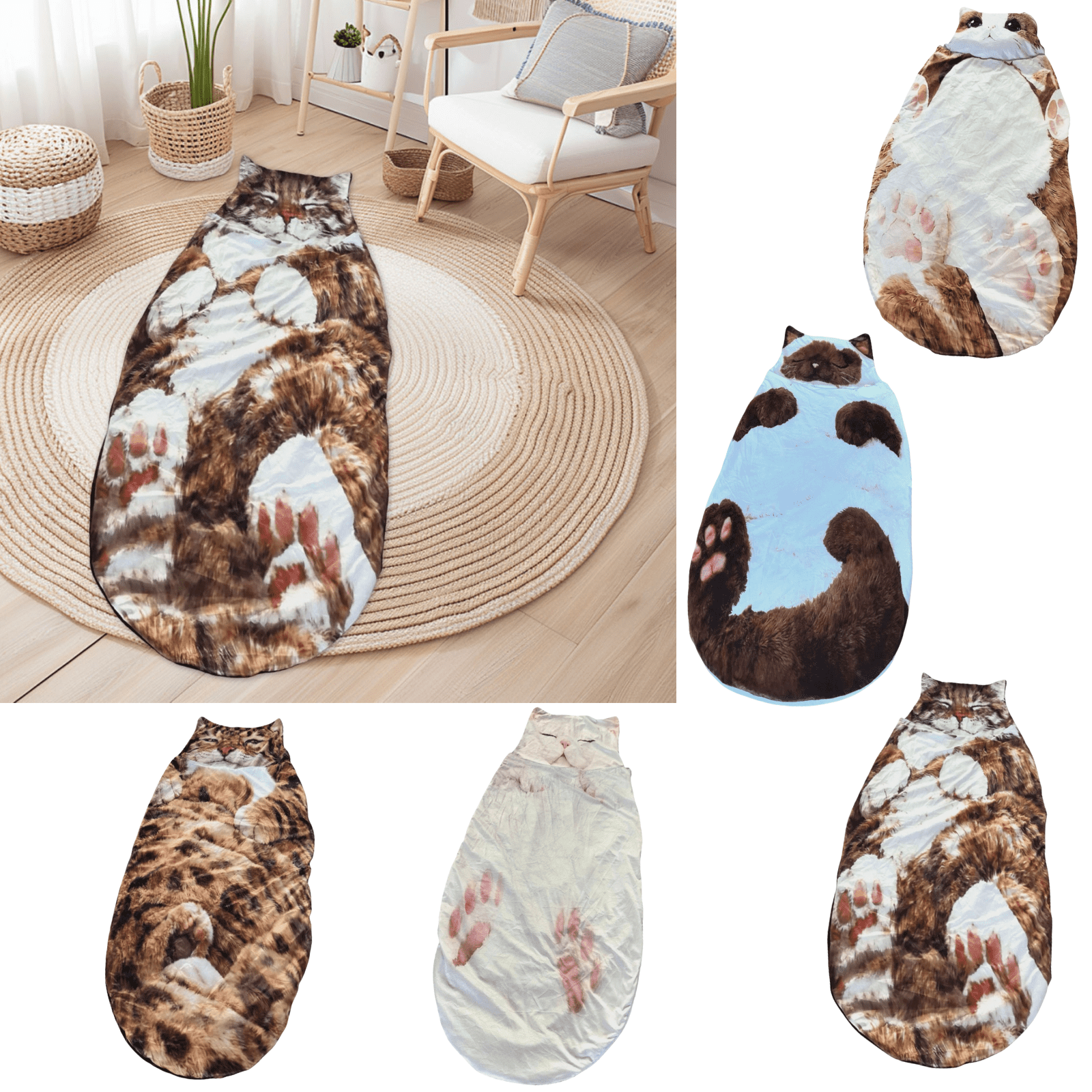 dajkiuy Cat Sleeping Bag for Adults, Adorable Cat Envelope Sleeping Bag for Camping and Home 31.5x74.8Inch