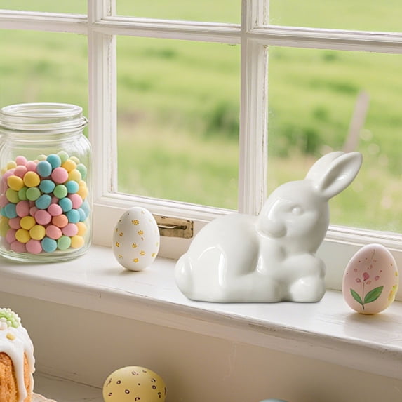 dajkiuy Ceramic Rabbit Figurines, Porcelain Easter Bunny Decorations for Living Room, Bedroom, Office Desktop