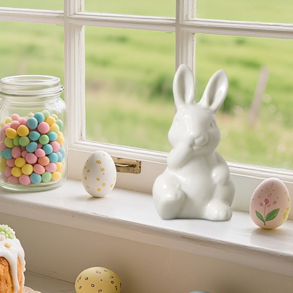 dajkiuy Ceramic Rabbit Figurines, Porcelain Easter Bunny Decorations for Living Room, Bedroom, Office Desktop