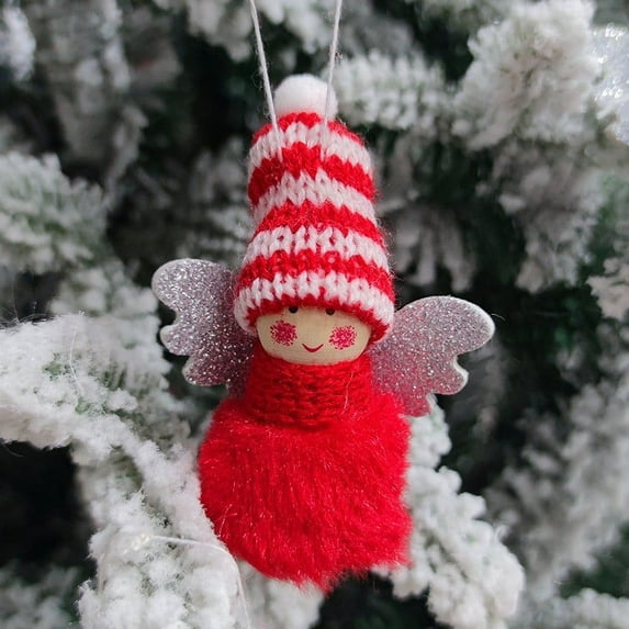 dajkiuy Christmas Angel Ornaments - Cute Baby Doll Christmas Tree Ornaments Decor - Handmade Furry Hat & Cloth for Girls Birthday Party Decorations - Red