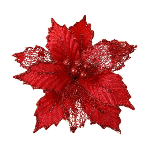 dajkiuy Christmas Artificial Glitter Poinsettia Flowers Ornaments Floral Picks Stems Christmas Tree Decorations for Xmas Party Wedding Centerpiece