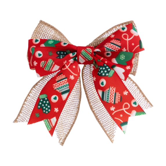 dajkiuy Christmas Bows,Christmas Wreath Bows, Christmas Bows Rustic Crafts Gift Bows Vintage Cloth Ribbon Bows for Xmas Home Decor Wedding Outdoor Indoor (3.9X3.7 inch)