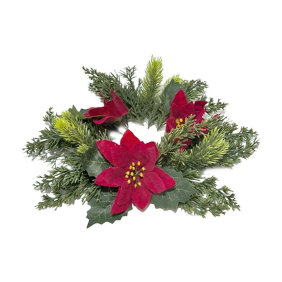 dajkiuy Christmas Candle Rings, 13.8Inch Small Christmas Candle Wreath with Artificial Poinsettias Pinecones Mini Candle Wreaths Rings for Christmas Wedding Table Dinner Party Decoration