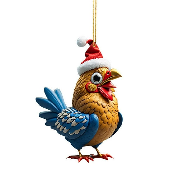dajkiuy Christmas Chicken Ornament, Acrylic Rooster Christmas Pendant for Christmas Tree Hanging Decoration Window Wall Home Lovely Animal
