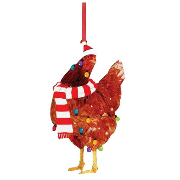 dajkiuy Christmas Chicken Ornaments, Fun Scarf Chicken Festive Decoration, Acrylic Chicken Hanging Ornament for Christmas Tree - Christmas Decor Indoors Home Party