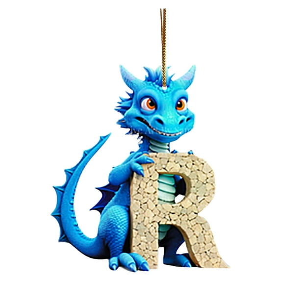 dajkiuy Christmas Dinosaur Ornaments 26 Initial Letter Cartoon Pendant for Kids Acrylic Dino Figures Hanging Gift for Christmas Tree Christmas Decoration Funny Dinosaur Decor for Boy,Girl(R)