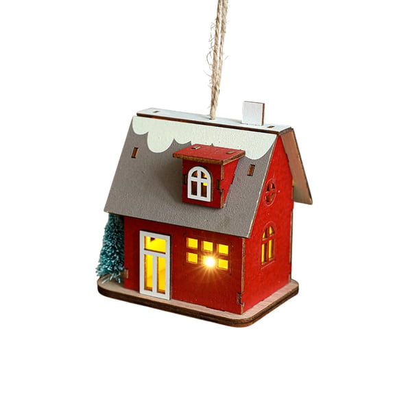 dajkiuy Christmas Lighted House Wooden Christmas Ornaments Xmas Tree Pendant for Home Holiday Party Decoration